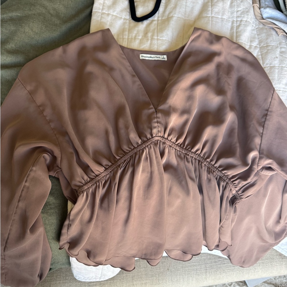 Abercrombie & Fitch Satin Blouse in Taupe